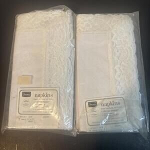 Vintage Sears 8 Napkins White W/ Lace Trim New In Package 17x17 Stain Releasing
